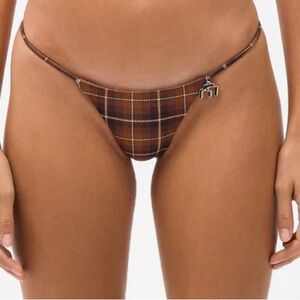 NWT Miaou Itty Bitty Bottom in Brown Chocolate Plaid Bikini Swim Bottoms NEW